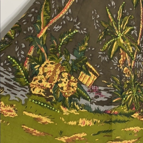 A Line Palm Tree Island Sequence Swing midi skirt women’s 6 brown/green - Picture 7 of 8